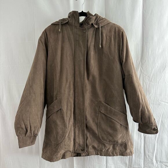 Bromley Sport Faux Suede Brown Hooded Jacket Womens Size Large - Picture 1 of 7